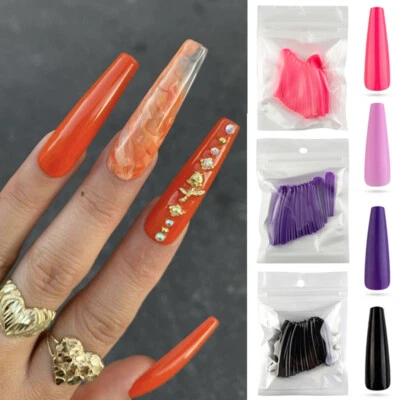 24pcs COLOURED LONG FULL COVER FALSE NAILS BALLERINA COFFIN XXXL FAKE NAIL TIP🎀 - Image 1 of 4