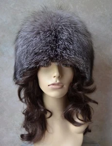 new  SILVER CRYSTAL FOX FUR BOYARKA HAT, Genuine Real Fur, made in Russia  - Imagen 1 de 12