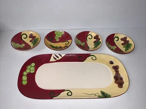 Hand painted Italian Oval Platter with 4 Small Plates - Picture 1 of 6