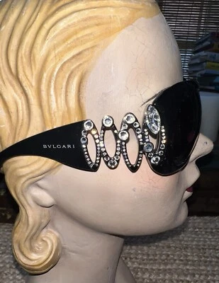 Vintage Bvlgari BLACK Heavy Rhinestone Sunglasses MODEL 8016-B - Image 1 of 4
