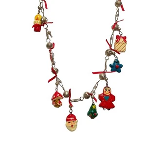 Vintage Christmas Mexican Wedding Necklace Beaded Vibrant Hand Painted Charms - Picture 1 of 8