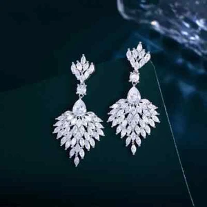 Pear Cut Simulated Diamond Drop Bird Dangle Earrings Gift 14K White Gold Plated - Picture 1 of 7
