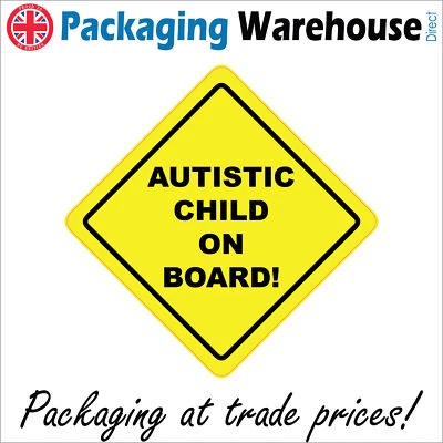 HU362 AUTISTIC CHILD ON BOARD SIGN SAFETY DISTANCE CAR YELLOW DIAMOND TOT CHILD - Image 1 of 2