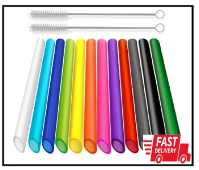 ALINK 12 PCS Reusable Boba Straws, 13 mm x 10.5 inch Long Wide Colored Plastic S