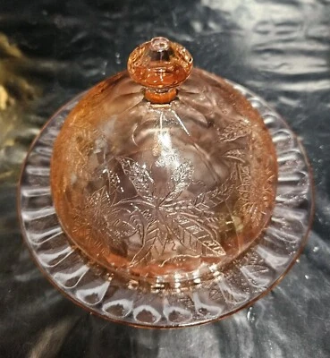 Plato de mantequilla rosa de pascua floral Jeannette precioso alrededor de 1931 Foto 1 de 3