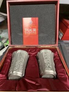 Royal Selangor - Four Seasons Beaker Pair in Wooden Box (Damaged) - - Picture 1 of 2