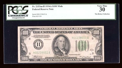 DBR 1934-A $100 FRN St. Louis Mule Fr. 2153-Hm PCGS 30 Serial H01238651A - Image 1 of 2