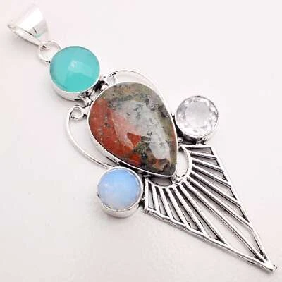 Unakit Edelstein 925 Versilberter Anhänger Handmade Schmuck Gift 7.9cm P-10248 - Bild 1 von 3