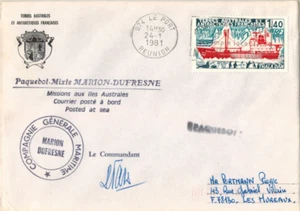 1981-Lettre Taaf-Antartique-Paquebot-Marion dufresne-974.la Reunion-Timbre.Yt.67 - Imagen 1 de 1