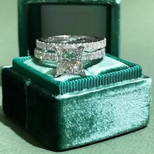 Set 2 Ct Anello da Sposa Moissanite Taglio Principessa Lusso Argento 935 Argentium - Foto 1 di 4