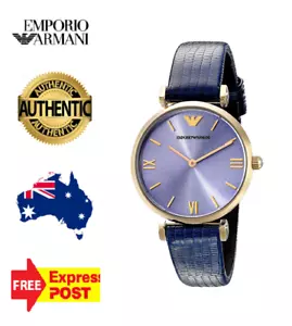 EMPORIO ARMANI AR1875 GOLD/BLUE/BLUE LEATHER WOMENS LADIES WATCH - NEW WITH TAGS - Picture 1 of 9