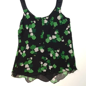 Nine West Silk Tank Top Womens Blouse Size 8 Clover Lined Black Green Cropped - Picture 1 of 7