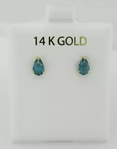 GENUINE 1.14 Cts BLUE ZIRCON EARRINGS 14k GOLD - Free Certificate Appraisal -NWT - Picture 1 of 4