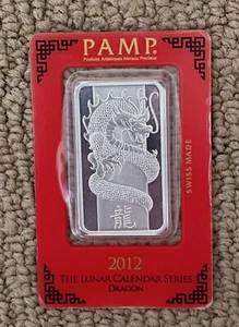 2012 Pamp Suisse Lunar Dragon 1 Oz 99.9% Silver Bar in Card - Picture 1 of 2