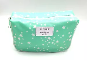 New! Clinique x Kate Spade Light Green Makeup Bag Zipper Pouch ~ Star  Print - Picture 1 of 2