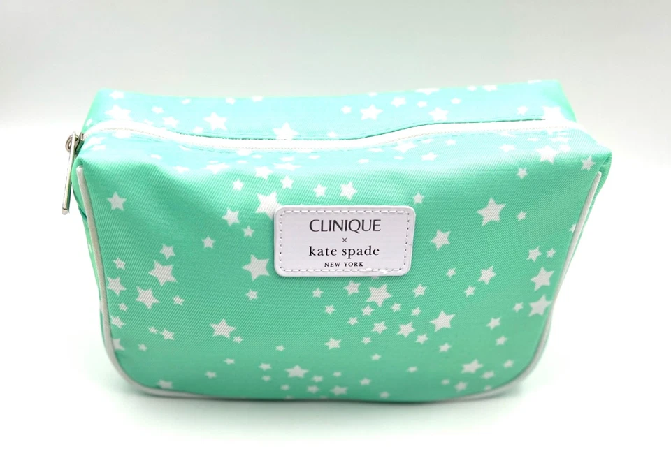 ¡Nuevo! Bolsa de maquillaje Clinique x Kate Spade verde claro bolsa con cremallera ~ estampado de estrellas Foto 1 de 2