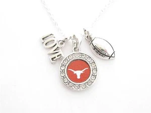 Texas Longhorns Multi Charm Love Football Orange Silver Necklace Jewelry UT - Picture 1 of 1
