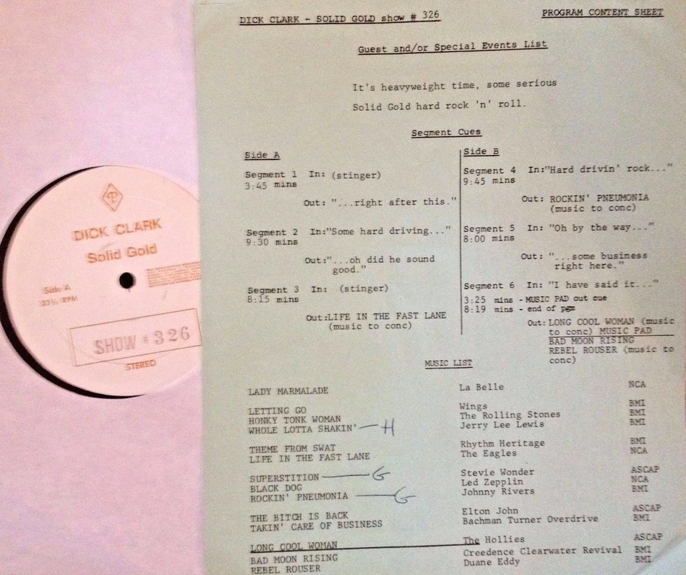 RADIO SHOW: DICK CLARK GOLD 326 HARD ROCK! LED ZEPPELIN, BTO,CCR, LA BELLE,WINGS - Image 1 of 1