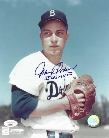 Autographed 8x10 JOHNNY PODRES "55 WS MVP"  Brooklyn Dodgers photo - JSA COA - Image 1 of 1