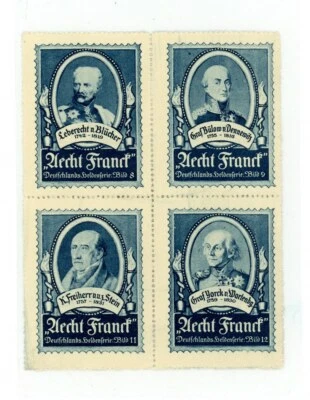 Germany Cinderella - Block of 4 MH-NG Stamps - "German Hero Series" - RARE - Image 1 of 2