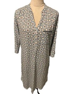 Kim Rogers Mid Length Nightgown NWOT Long Sleeves Blue/White/Tan Small - Picture 1 of 7