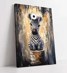 SMALL ZEBRA CUTE BATHROOM WALL ART -FRAMED CANVAS WALL ART PICTURE PRINT - Picture 1 of 2