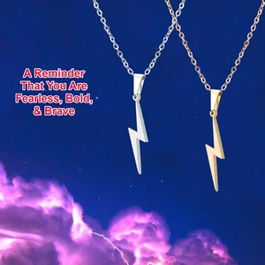 Unisex Thunder Lightning Bolt Yellow Gold Silver Stainless Steel Chain Necklaces - Picture 1 of 9