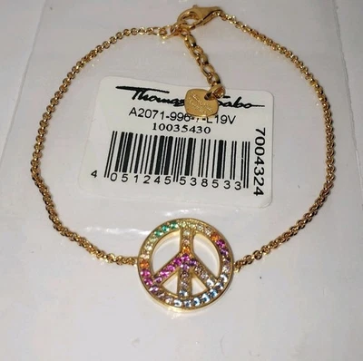 Thomas Sabo 18ct Gold plated Sign Peace Bracelet Coloured Stones RRP£220 New - Image 1 of 4