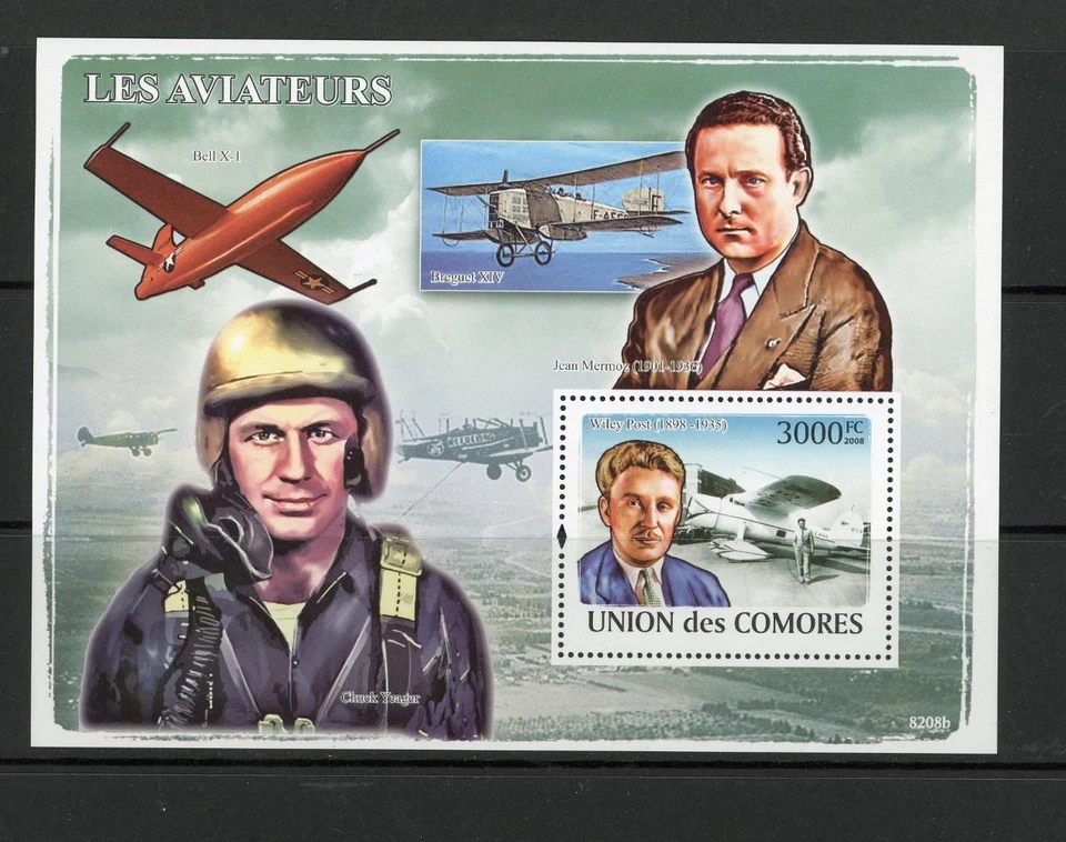 Comoros 2008 Aviators MS 1value  Air  Wiley Post MNH - Image 1 of 1