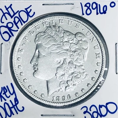 Dólar de plata O Morgan 1896 auténtico alta calidad moneda como nueva de Estados Unidos rara fecha clave 3200 Foto 1 de 3