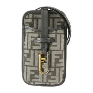 FENDI O Lock Phone Pouch Schultertasche 7AS131 Viskose Leder grau gold Hardware - Bild 1 von 9