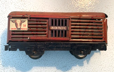 Rare Marx O Gauge Slotted Union Pacific #59 6” 4 wheel Stock Car - Image 1 of 4