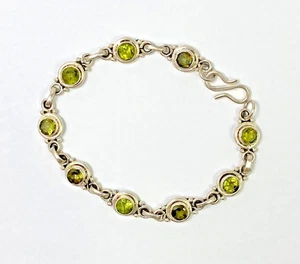 Vintage Sterling Silver, Natural Peridot, 7.5",  S Hook, Bracelet, 11.5g  Nice! - Picture 1 of 8