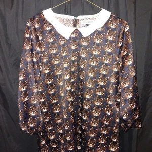 FROCK SHOP BLACK WITH CATS BLOUSE TOP WOMENS SIZE LARGE - Picture 1 of 4
