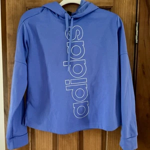 Adidas Hoodie Girls Med 12-14 Purple Periwinkle Sweatshirt Pullover Wordmark - Picture 1 of 4