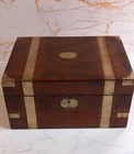 Antique Victorian Walnut Brass Bound Writing Slope Box With Key.Circa 1870s