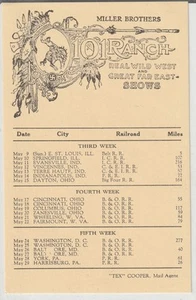 Miller Brothers 101 Ranch Wild West Show Train Schedule Postcard c1920 - Picture 1 of 1
