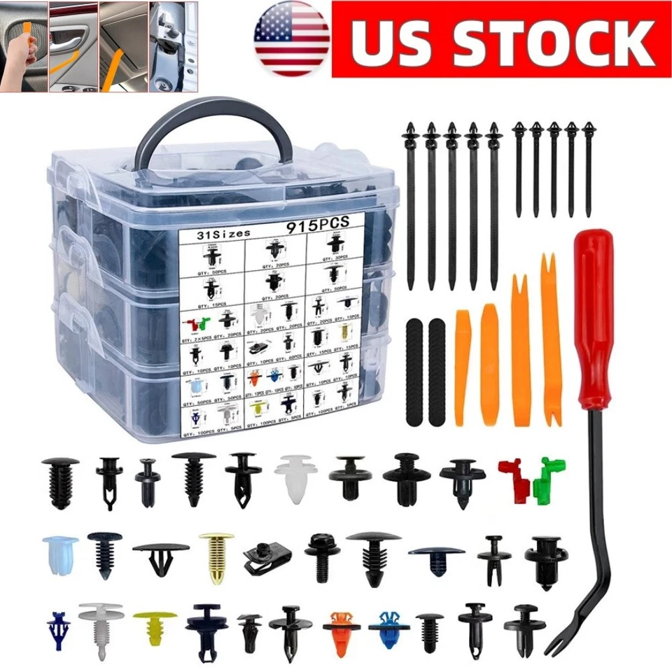 Kit de 970 piezas de clips de retención de empuje para automóvil clips de ajuste de sujeción automática para parachoques guardabarros remaches Foto 1 de 4