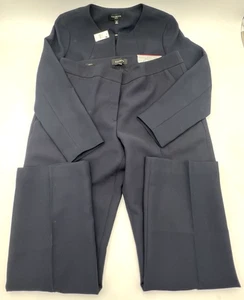 TALBOTS COLLARLESS HIDDEN CLIP BLAZER SZ 12P & PANTS SZ 12 NAVY BLUE NWT - Picture 1 of 24