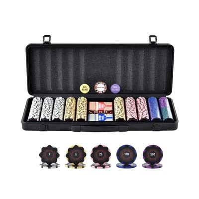 500-Piece Poker Chip Set with Case Texas Holdem Cards 14g Casino Chips - Image 1 of 4