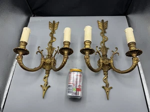 Vintage Large Gilt Brass Twin Wall Light Sconces Lovely Design+Castng-Project - Picture 1 of 12