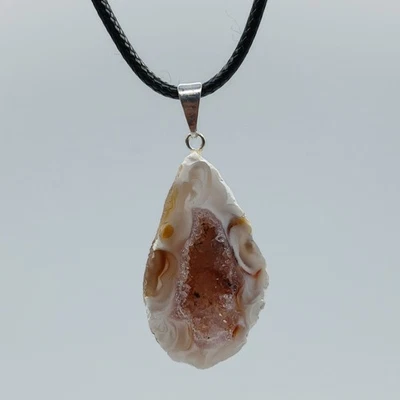 Natural Oco Half Geode Druzy Pink - Brazil Silver Plated Bail Pendant - Image 1 of 4