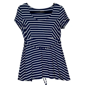 Top Maternidad Maternidad Azul Marino Blanco Rayas Corbata Cintura Manga Corta Mediano - Imagen 1 de 5