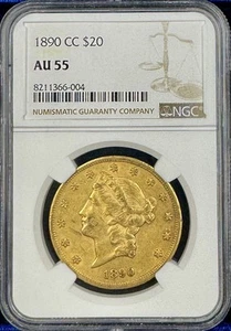 1890-CC $20 Gold Liberty Head Double Eagle NGC AU55 PQ+ Coin - Picture 1 of 4