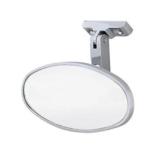 Interior Vintage Oval Chrome Rear View Glass Mirror w/ Screw On Universal Mount - Picture 1 of 3