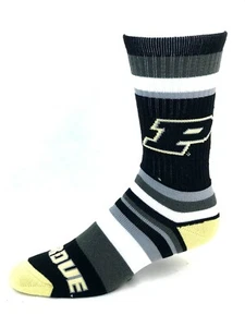 Purdue Boilmakers College Black White & Gold Rainbow Stripe Crew Socks - Picture 1 of 2