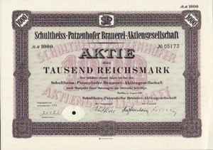 BIERBRAUEREI Schultheiss Patzenhofer Brauerei AG Berlin Germany dd 1932 1.000 RM - Bild 1 von 1