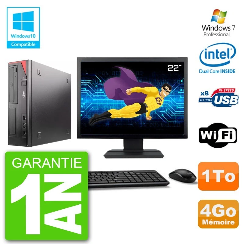PC Fujitsu Esprimo E520 Schermo 22 " G3220 RAM 4Go Disco 1To Unità DVD Wifi W7 - Immagine 1 di 1