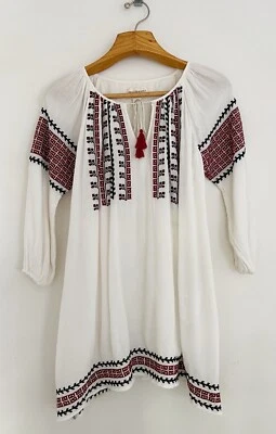 Top túnica DENIM & SUPPLY Ralph Lauren XS marfil campesino bordado manga larga Foto 1 de 4