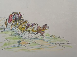 MARJORIE REED DRAWING LISTED FAMOUS Book Sketch BUTTERFIELD STAGECOACH rare - Picture 1 of 12